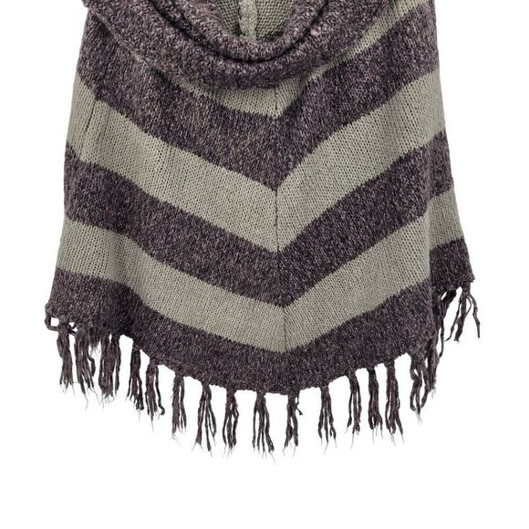 Bandolino Fringe Knit Cowl Neck Poncho PM Purple Gray Chevron Stripe Boho Hippie - Picture 5 of 8